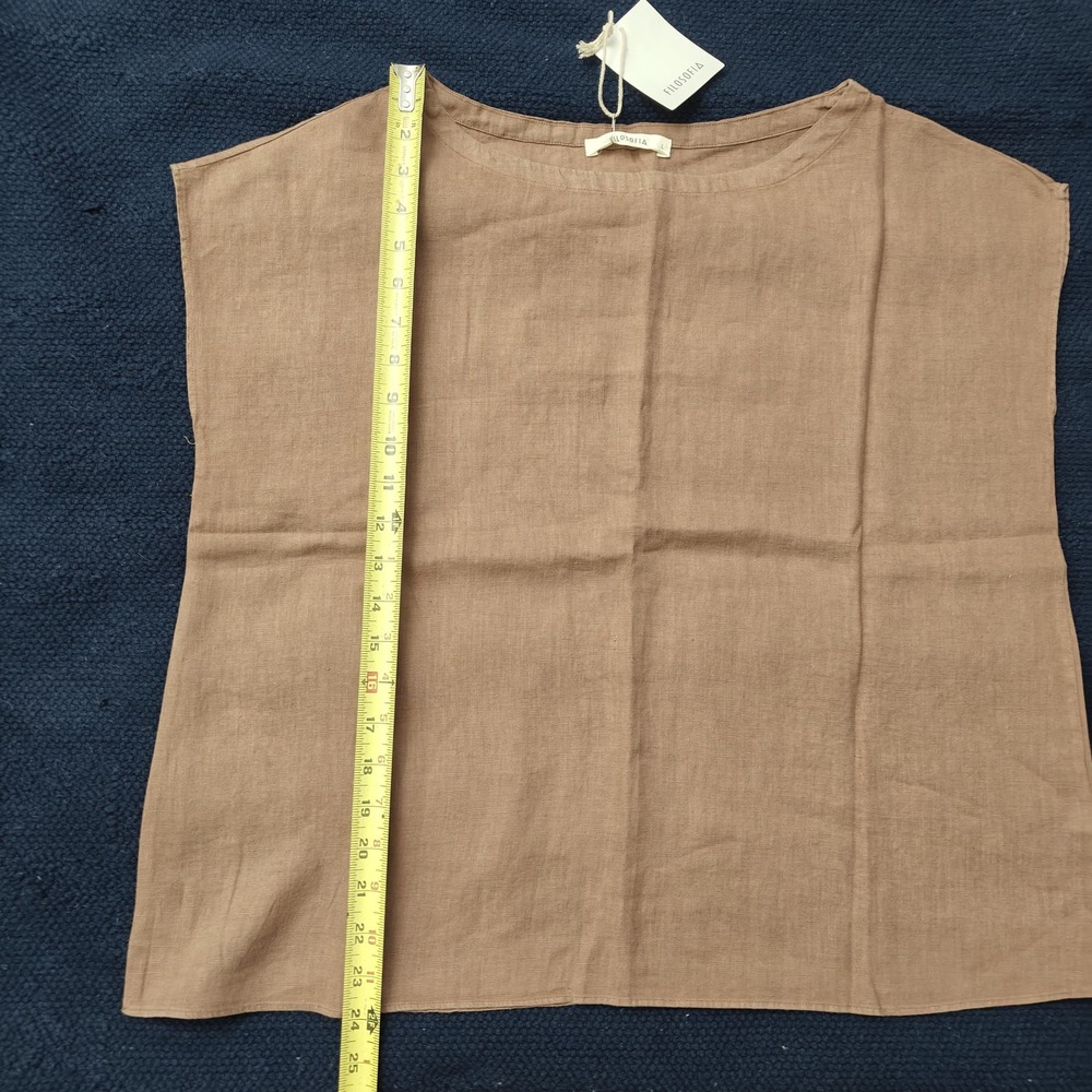 FILOSOFIA Women Linen Boxy Top L Brown 100% Linen Coastal Minimalist New - Picture 6 of 7